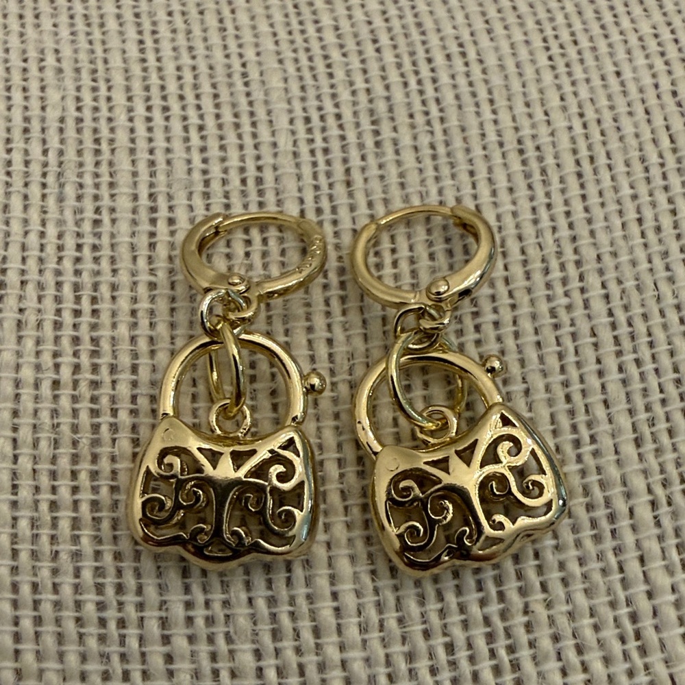Gold tone Hoop Earrings with Intricate Design